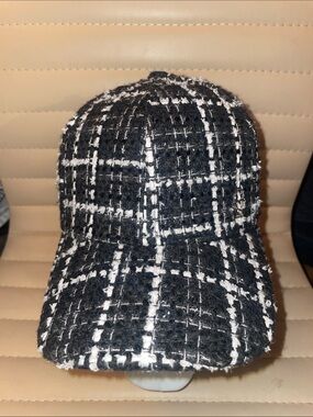 Karl Lagerfeld Black and White Tweed Baseball Cap
